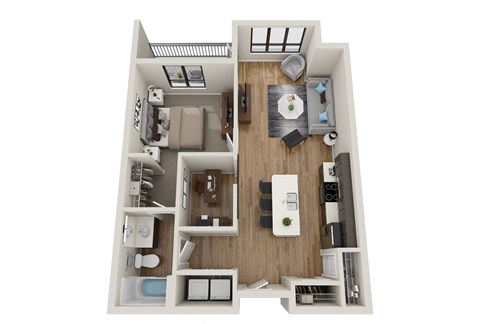 Floor plan for 1 bed, 1 bath, 784 sqft